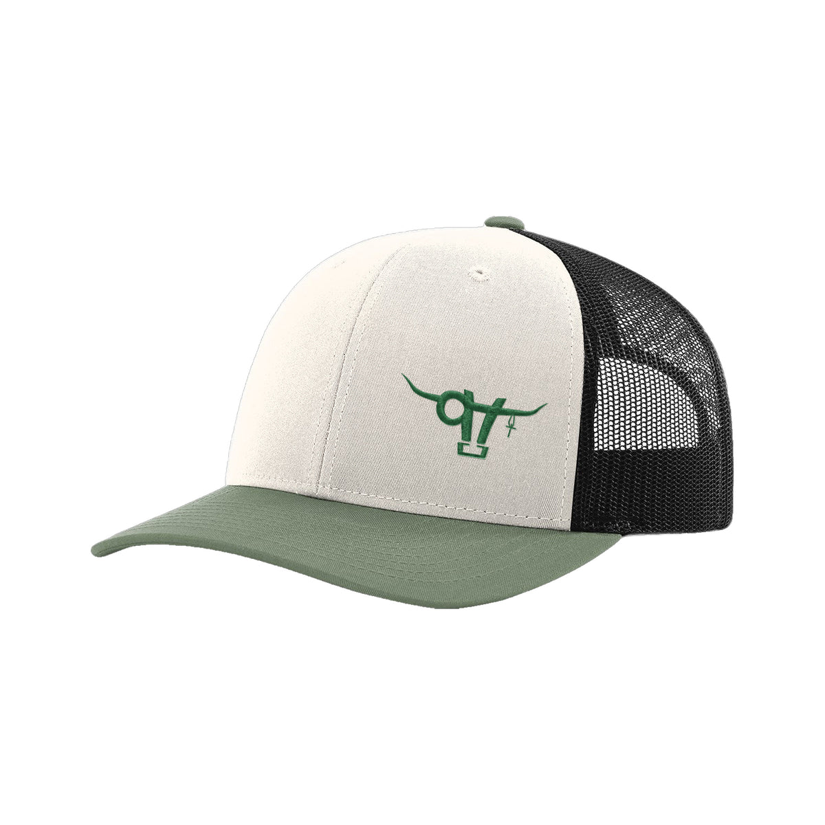 SwingN9T Bull Richardson 112 Hat / Cream/Black/Loden / Dark Green / angle on white
