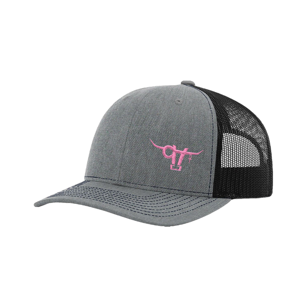 SwingN9T Bull Richardson 112 Hat / Heather Grey/Black / Pink / angle on white