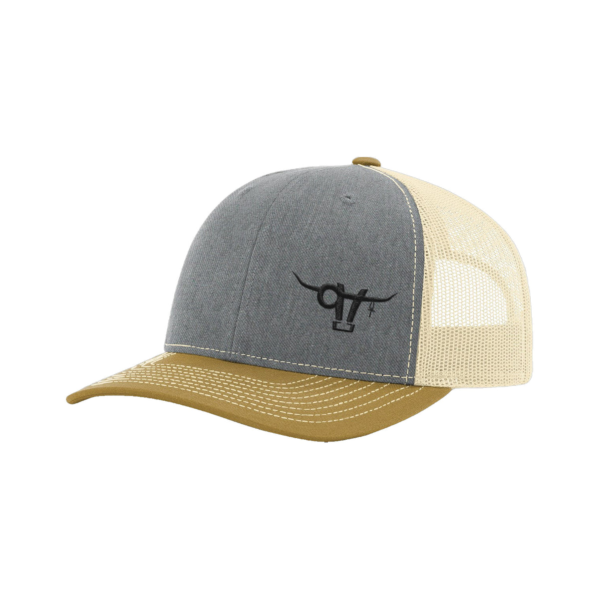 SwingN9T Bull Richardson 112 Hat / Heather Grey/Birch/Amber Gold / Black / angle on white