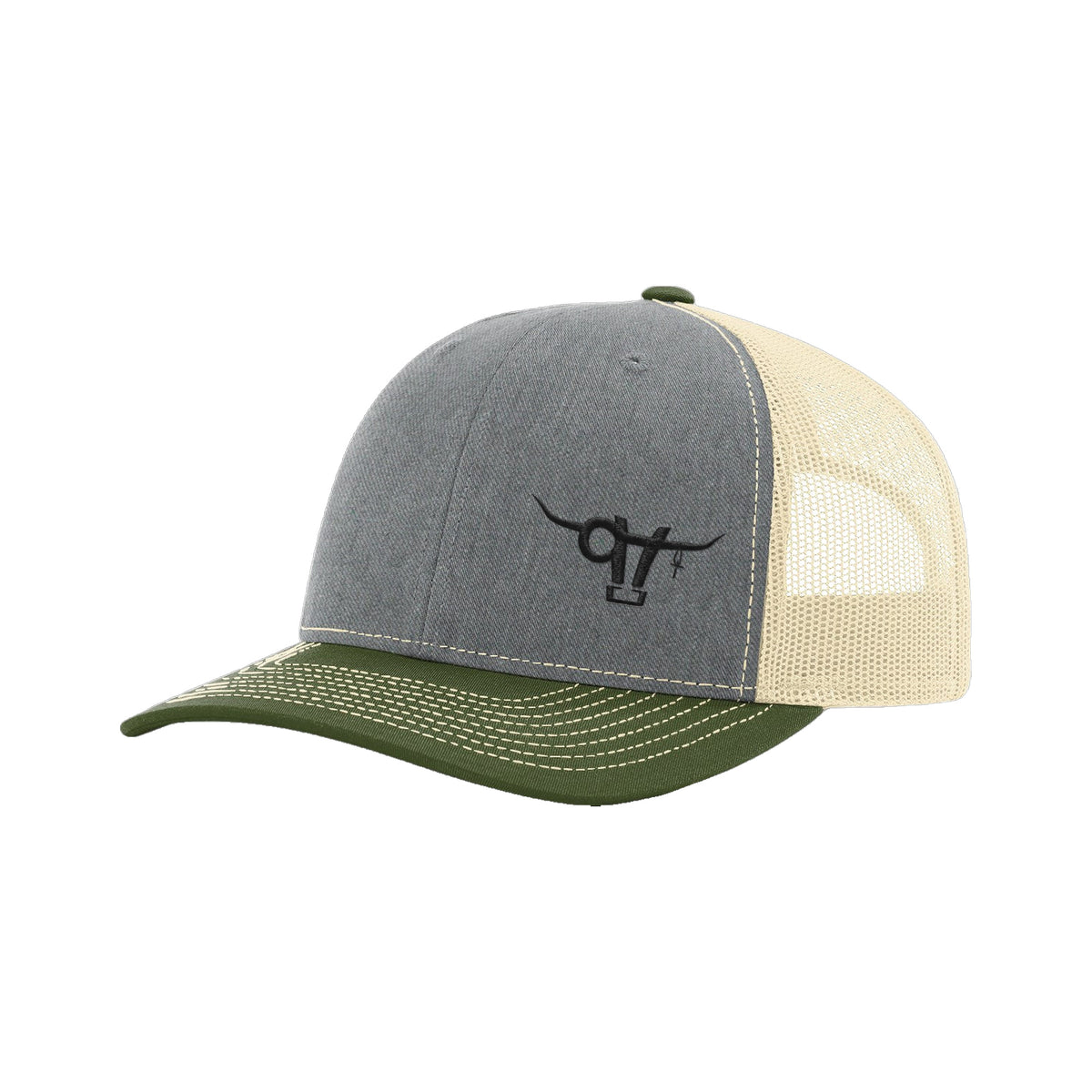 SwingN9T Bull Richardson 112 Hat / Heather Grey/Birch/Army Olive / Black / angle on white