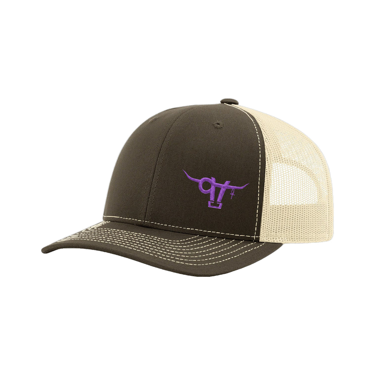 SwingN9T Bull Richardson 112 Hat / Chocolate Chip/Birch / Purple / angle on white