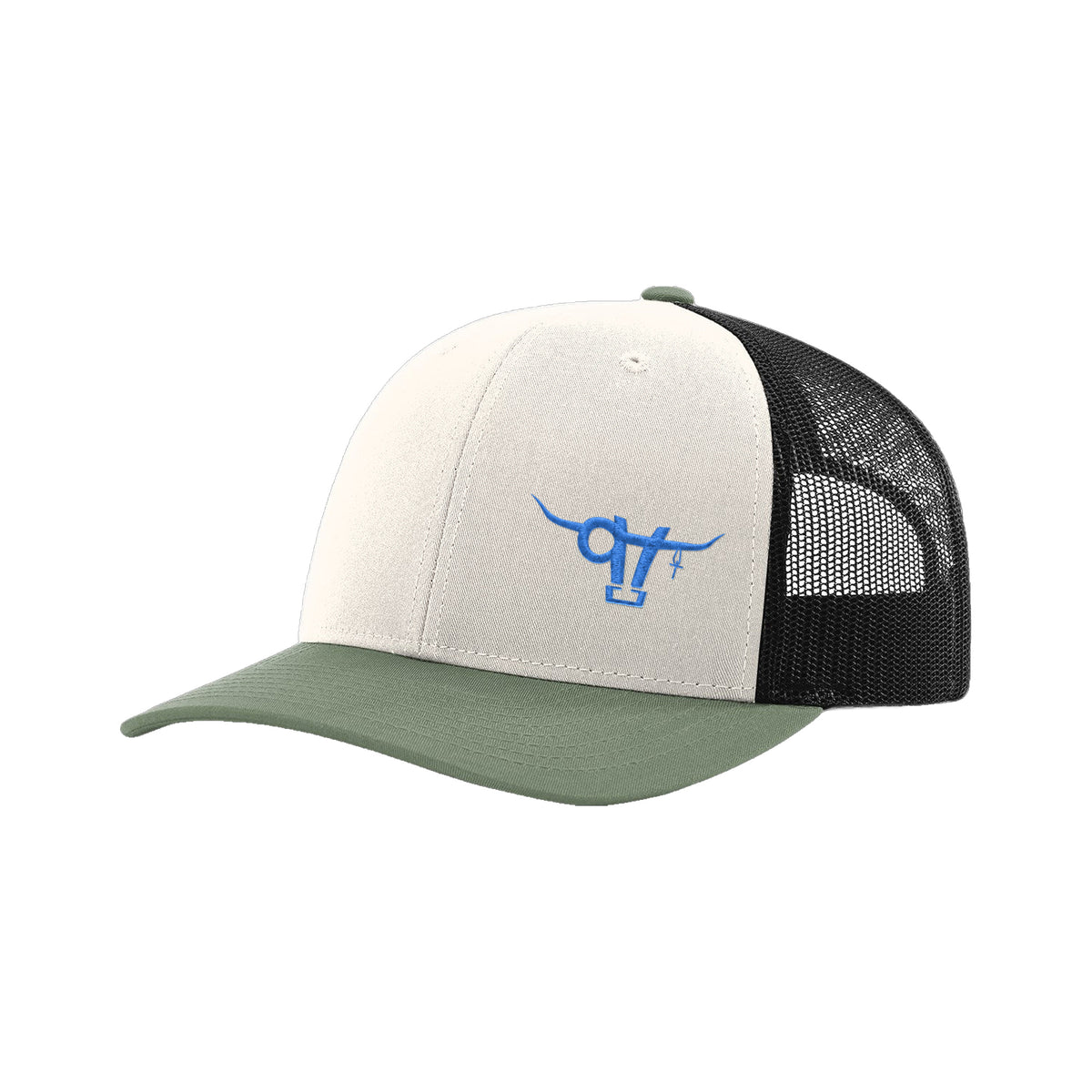 SwingN9T Bull Richardson 112 Hat / Cream/Black/Loden / Blue / angle on white