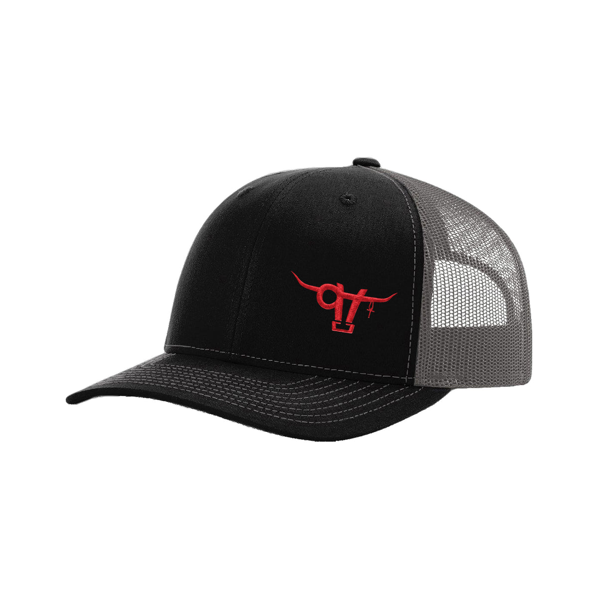SwingN9T Bull Richardson 112 Hat / Black/Charcoal / Red / angle on white