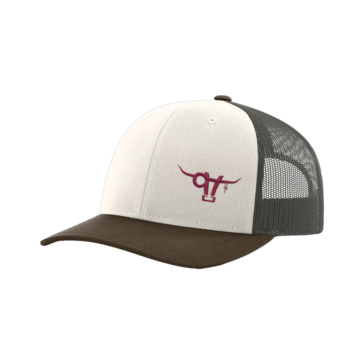 SwingN9T Bull Richardson 112 Hat / Cream/Grey Brown/Brown / Maroon / angle on white