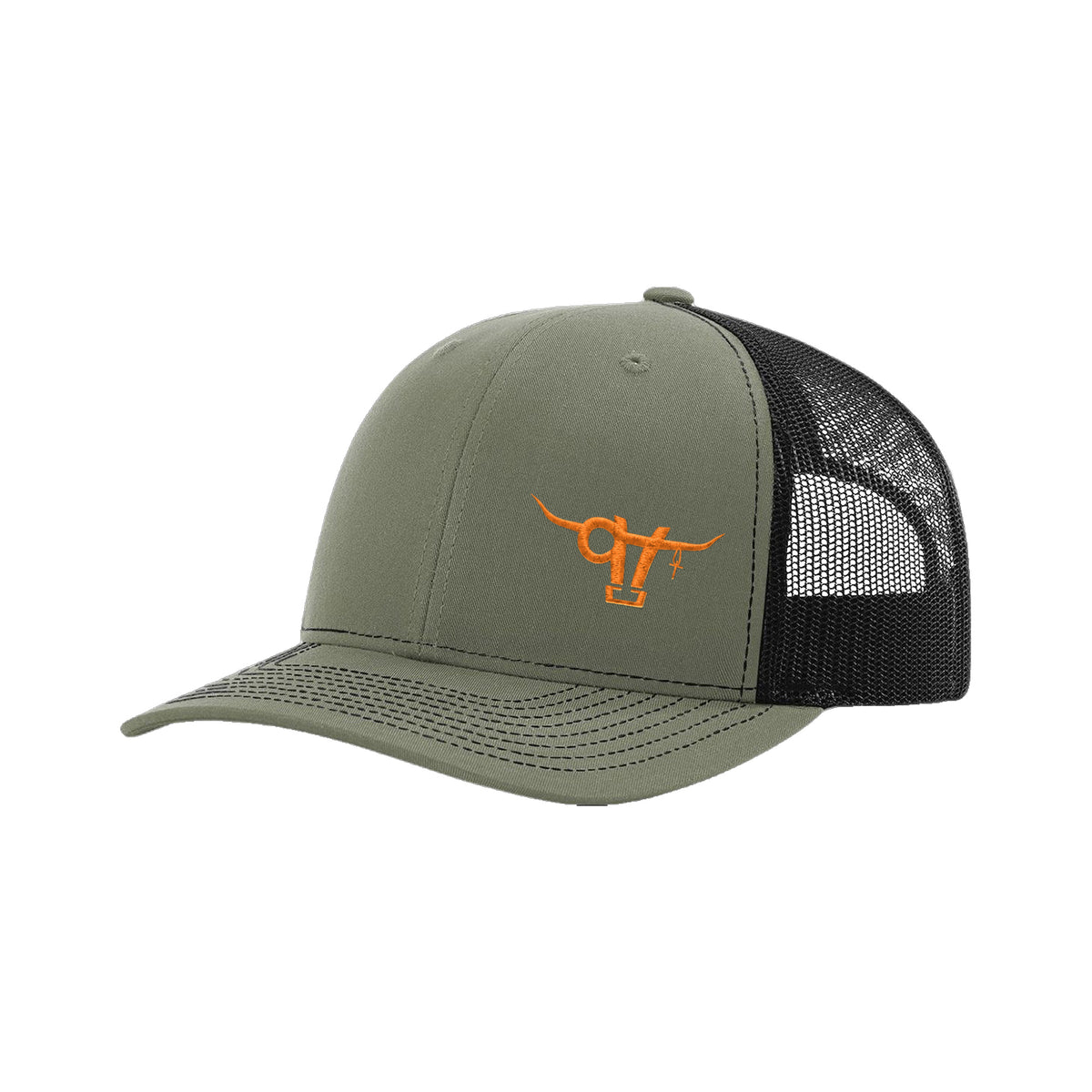 SwingN9T Bull Richardson 112 Hat / Loden/Black / Orange / angle on white