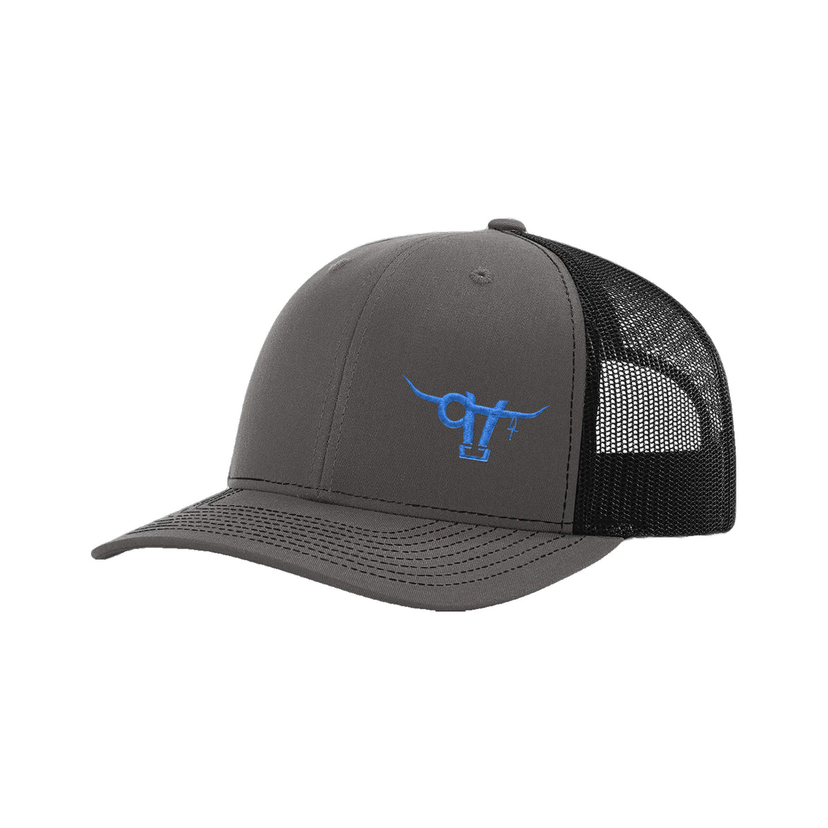 SwingN9T Bull Richardson 112 Hat / Charcoal/Black / Blue / angle on white