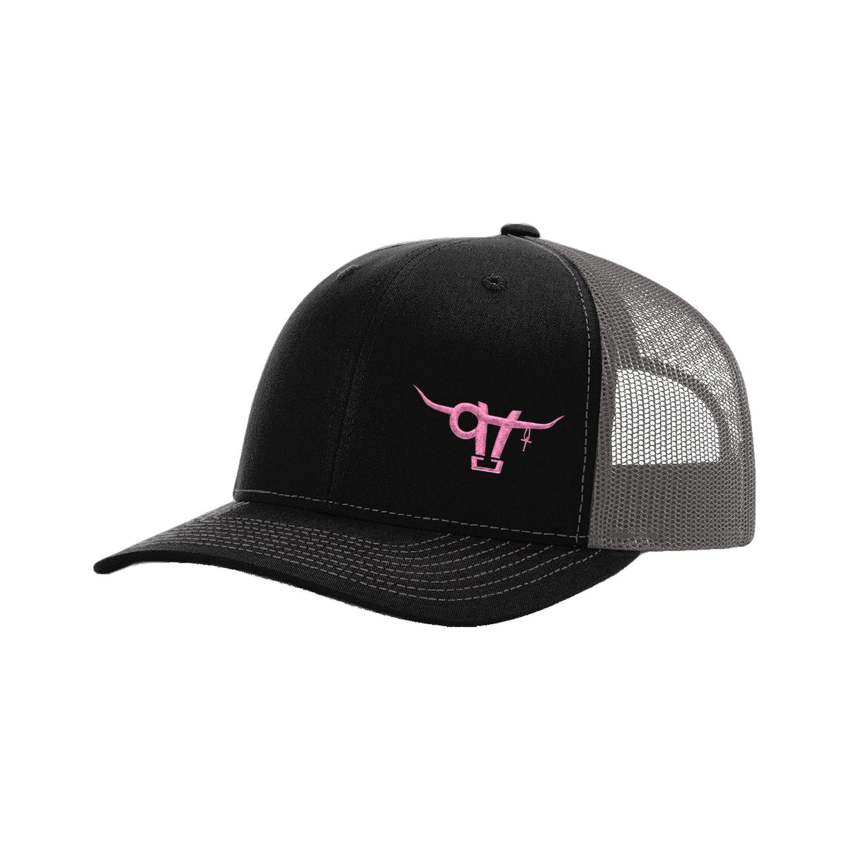 SwingN9T Bull Richardson 112 Hat / Black/Charcoal / Pink / angle on white