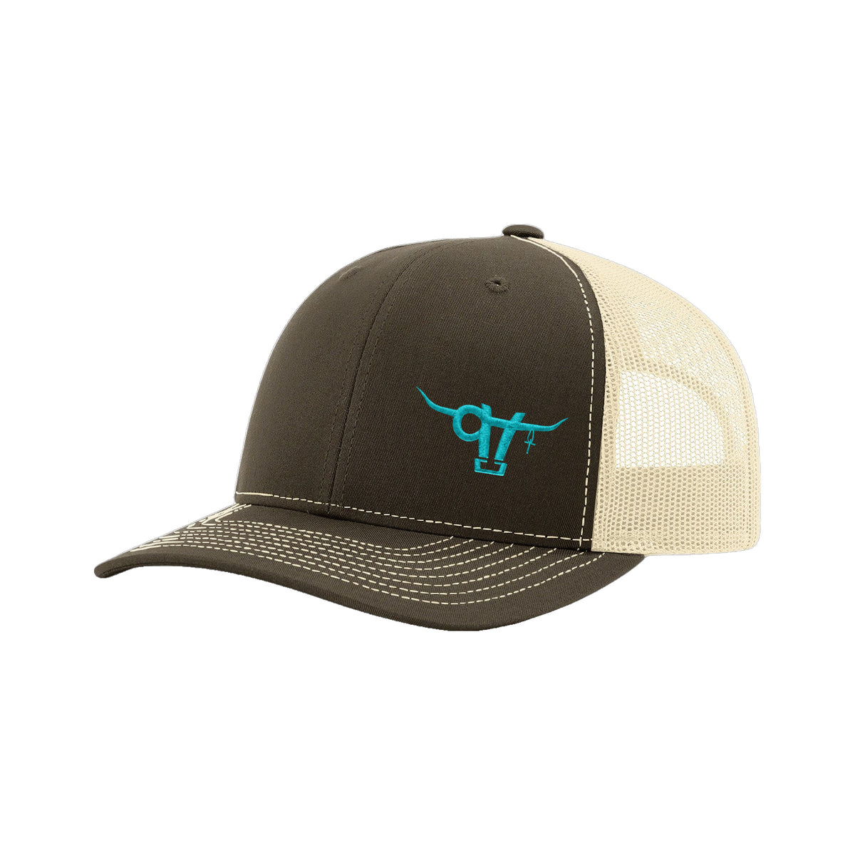 SwingN9T Bull Richardson 112 Hat / Chocolate Chip/Birch / Teal / angle on white