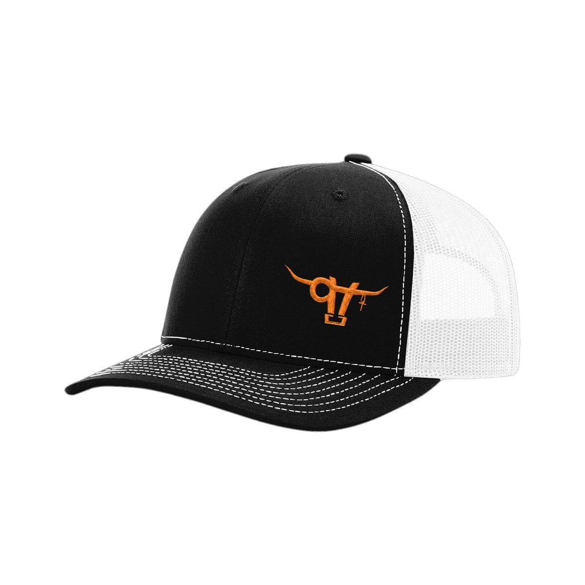 SwingN9T Bull Richardson 112 Hat / Black/White / Orange / angle on white