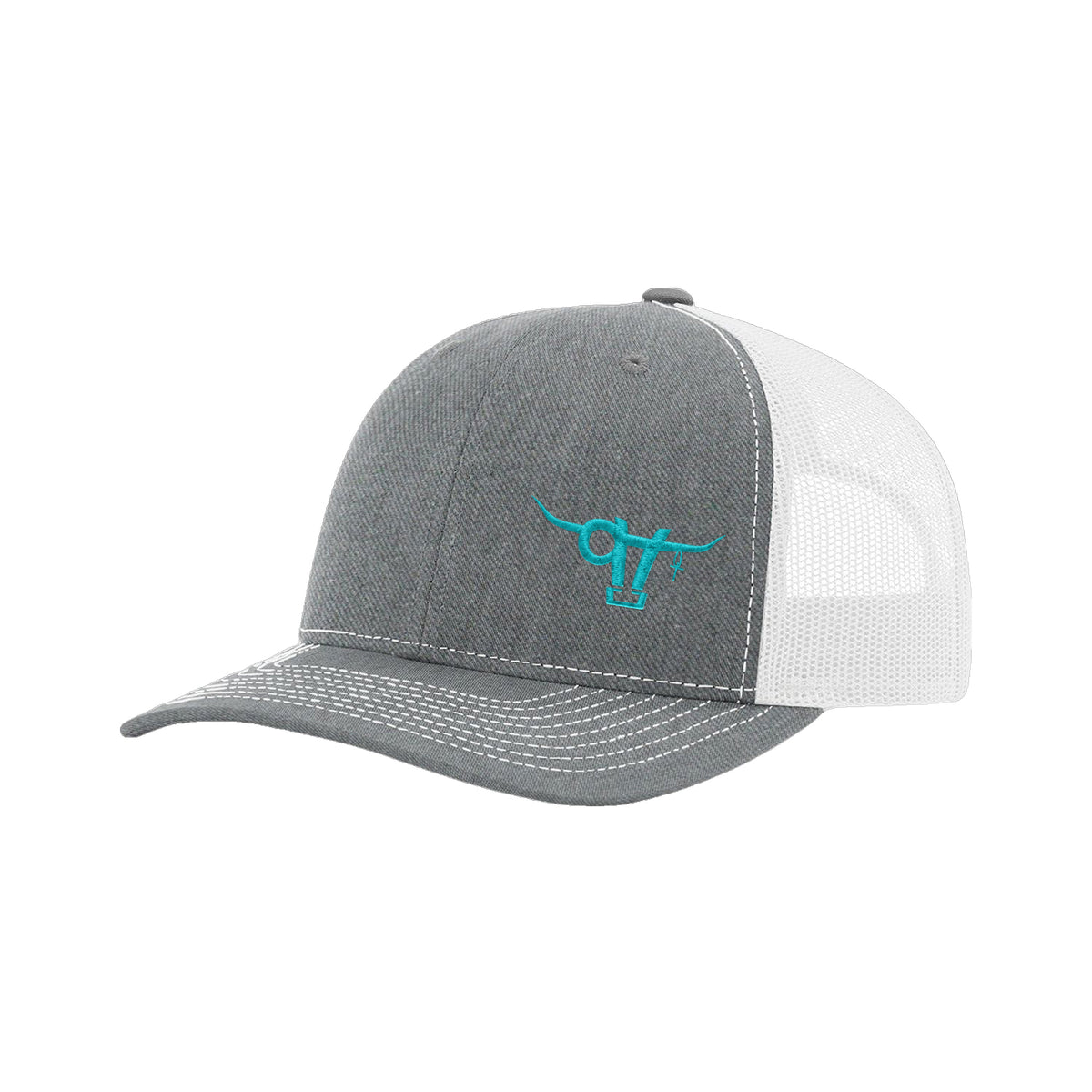 SwingN9T Bull Richardson 112 Hat / Heather Grey/White / Teal / angle on white