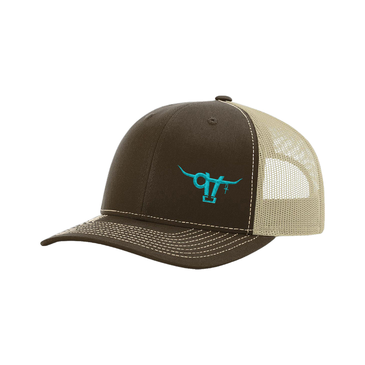 SwingN9T Bull Richardson 112 Hat / Brown/Khaki / Teal / angle on white