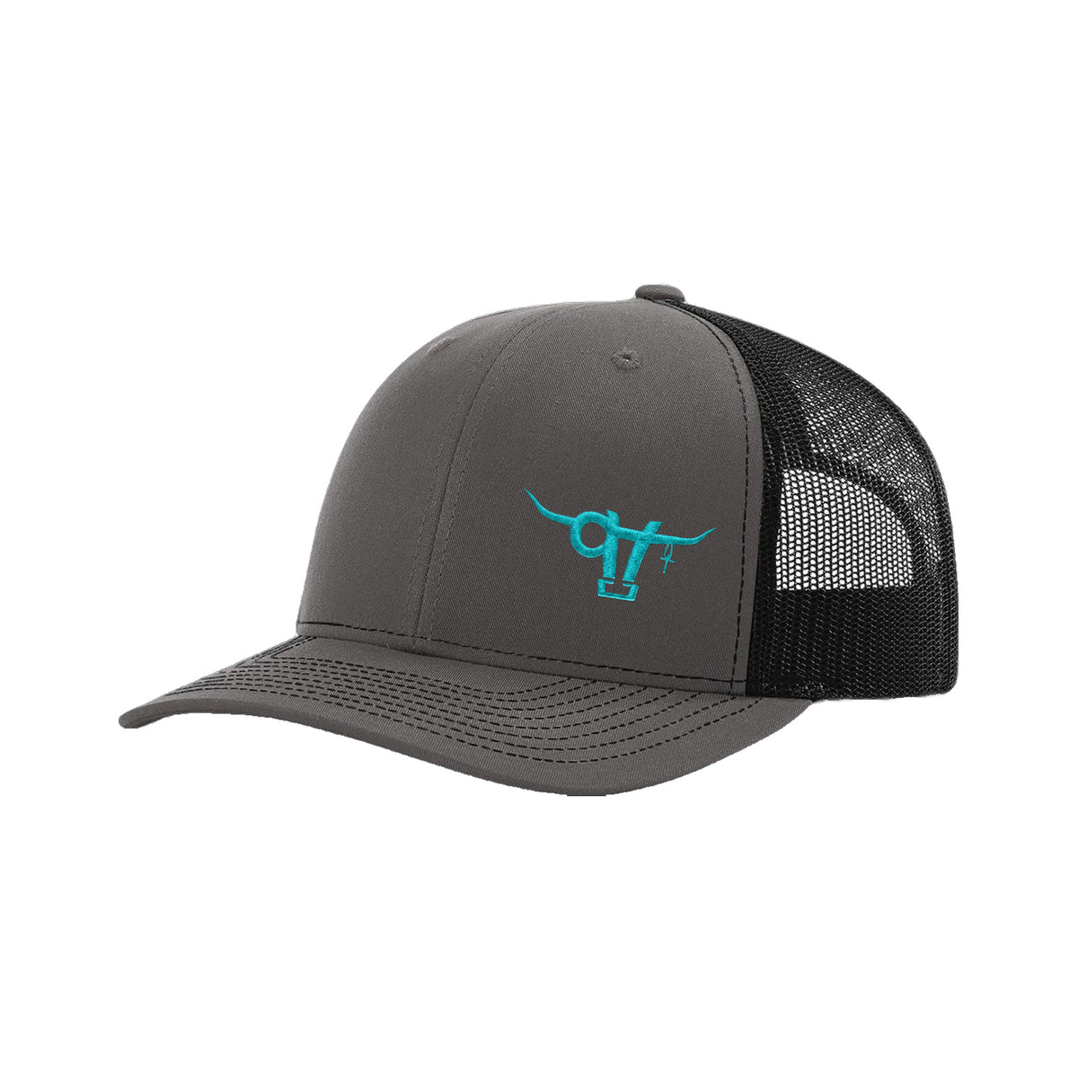 SwingN9T Bull Richardson 112 Hat / Charcoal/Black / Teal / angle on white