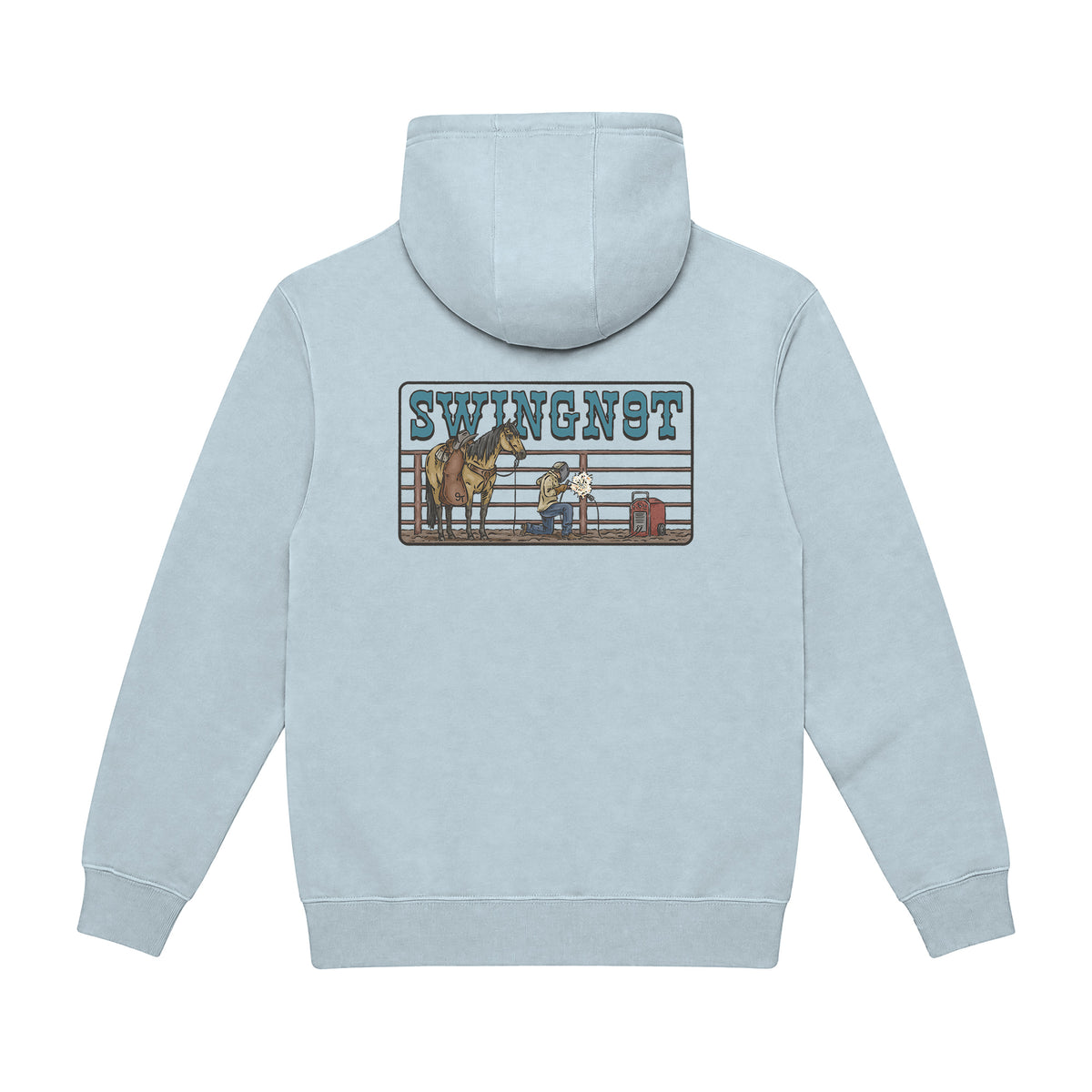 Welder Hoodie / Blue Mist / back on white