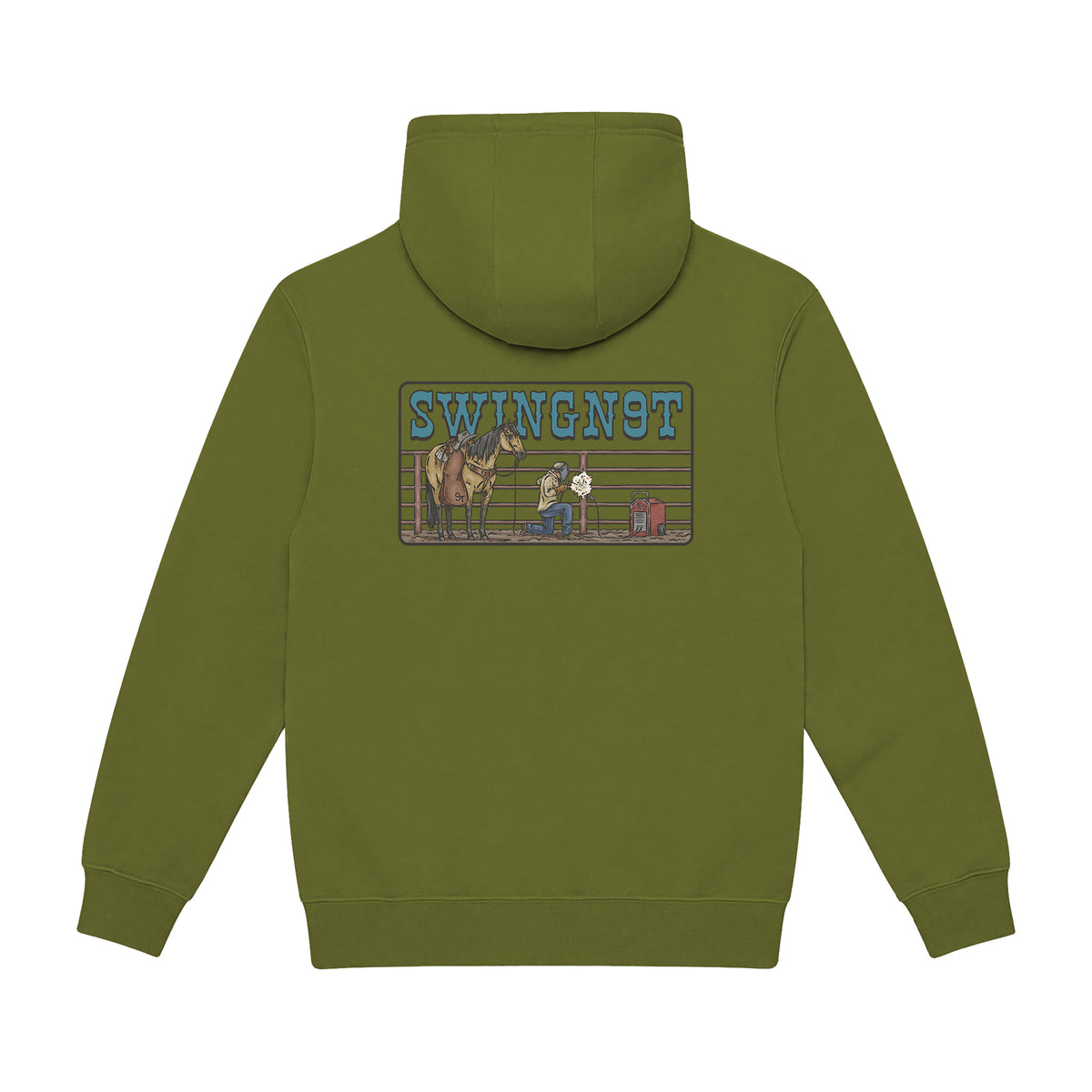 Welder Hoodie / Army Green / back on white
