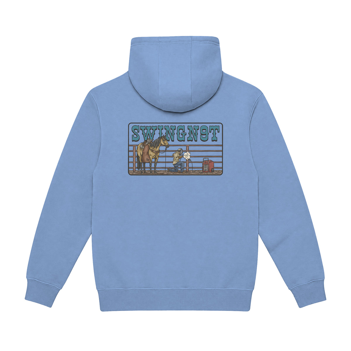 Welder Hoodie / Colony Blue / back on white