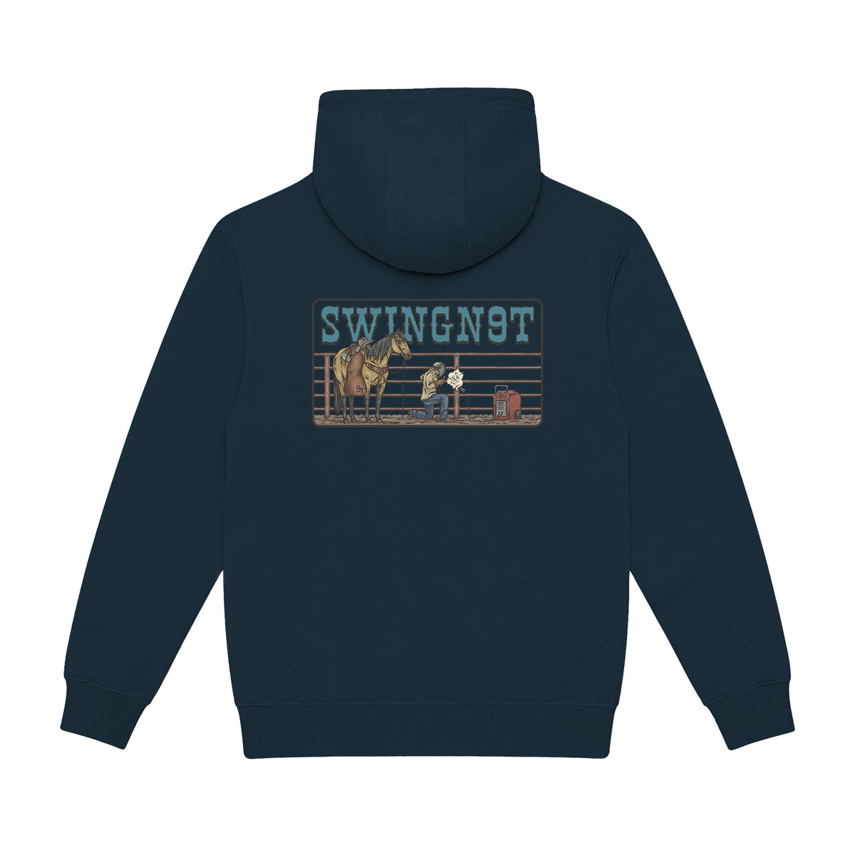 Welder Hoodie / Navy / back on white