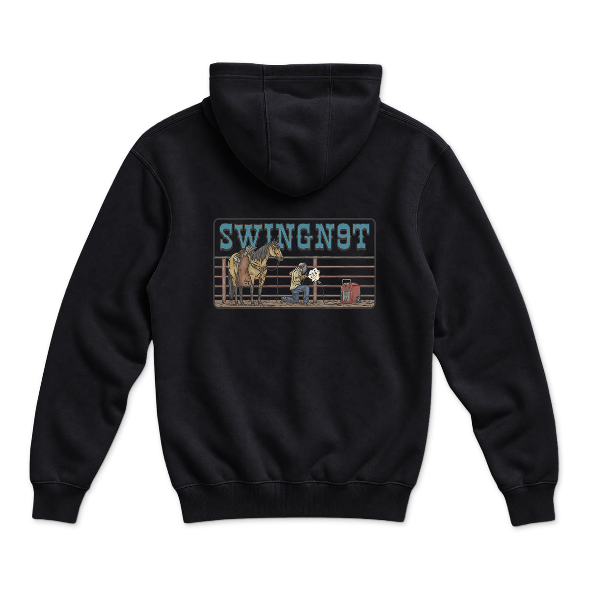 Welder Hoodie — Black — back view on white