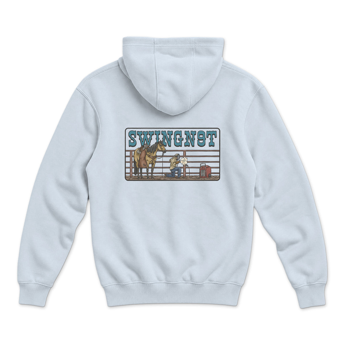 Welder Hoodie — White — back view on white