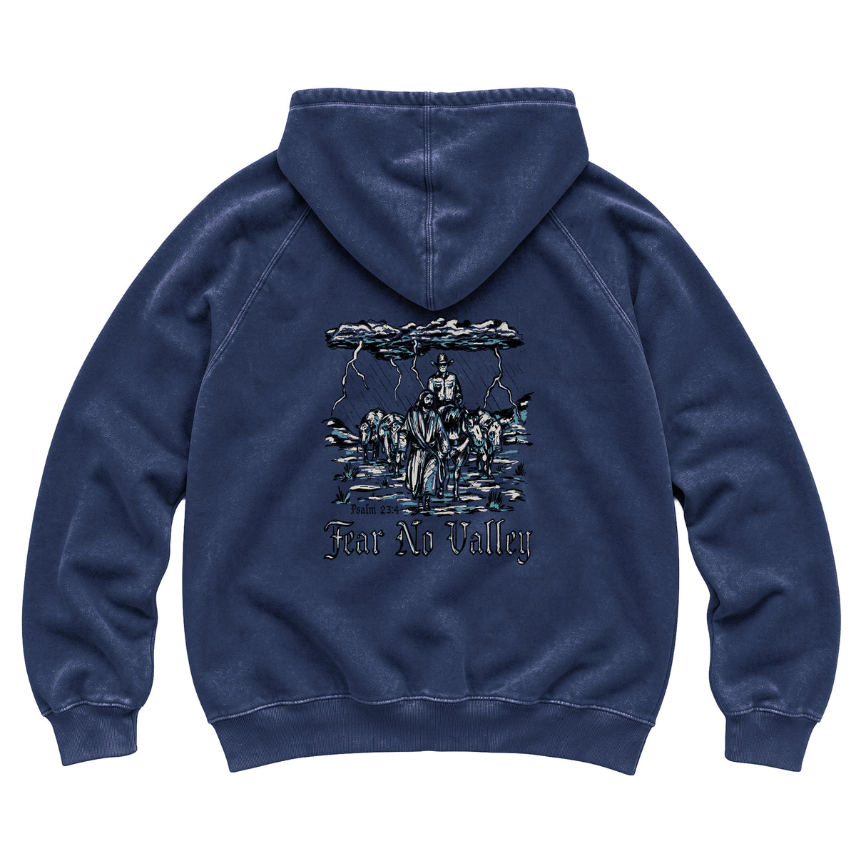 Fear No Valley Hoodie / Vintage Denim / back on white