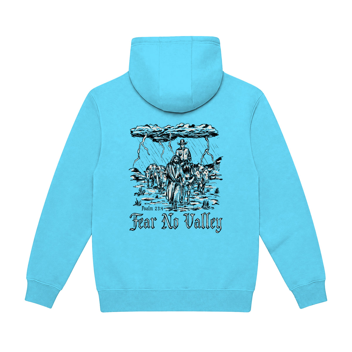Fear No Valley Hoodie / Ocean Blue / back on white