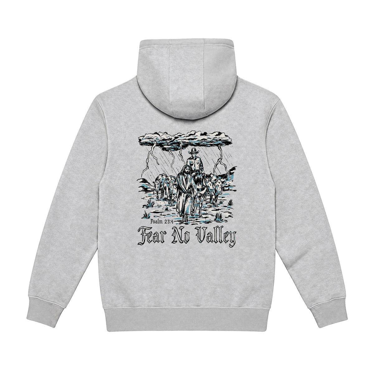 Fear No Valley Hoodie / Heather Grey / back on white