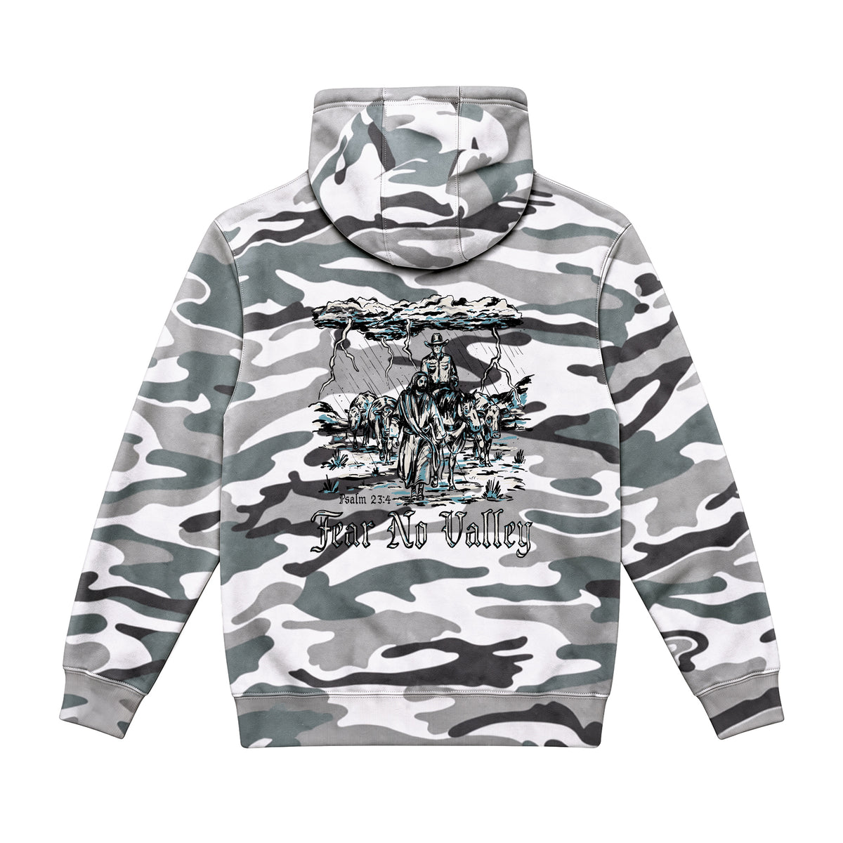 Fear No Valley Hoodie / Sage Camo / back on white