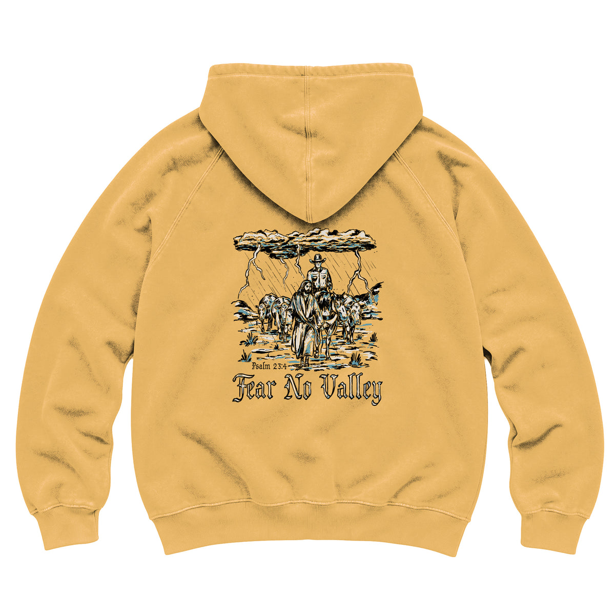 Fear No Valley Hoodie / Vintage Mustard / back on white