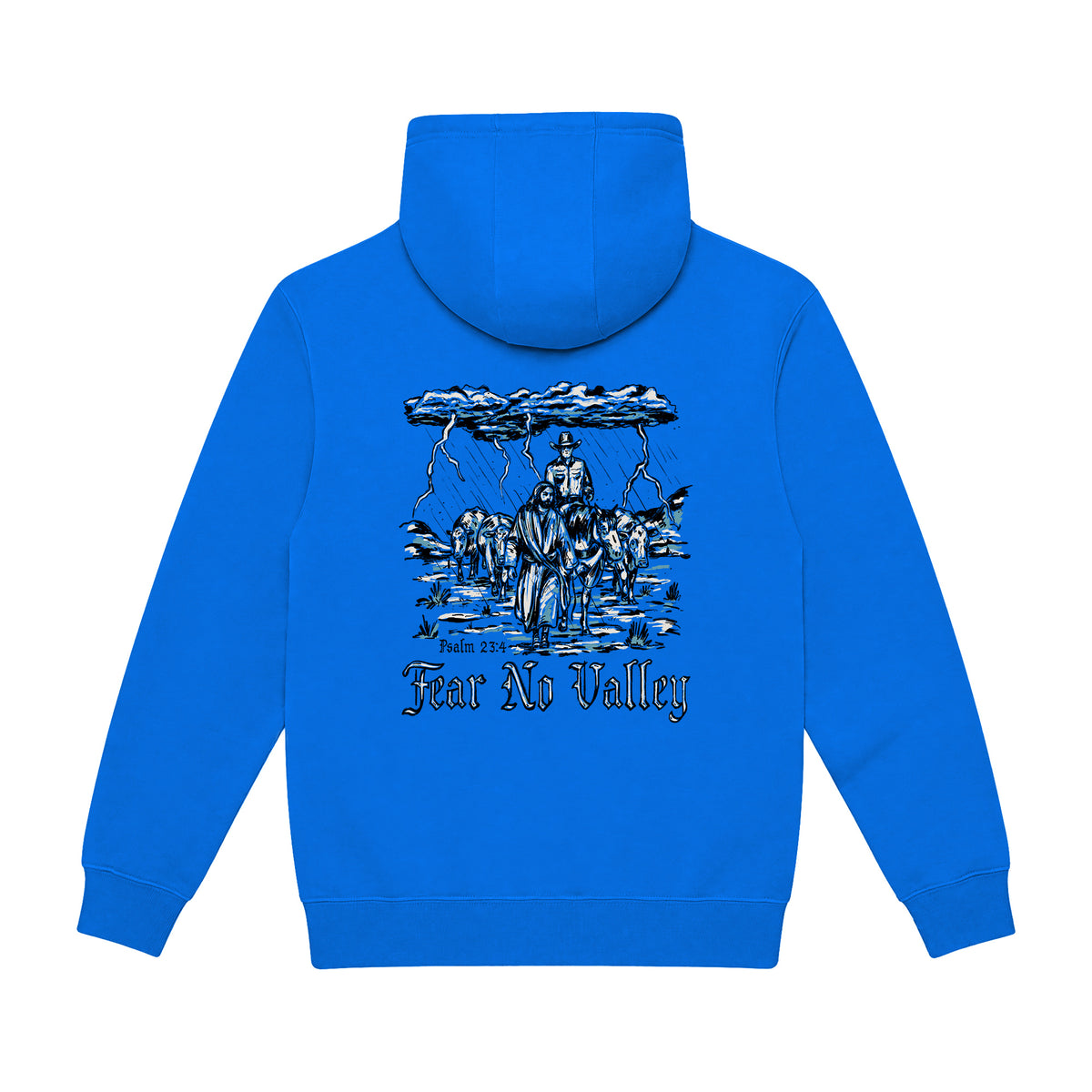 Fear No Valley Hoodie / True Royal / back on white
