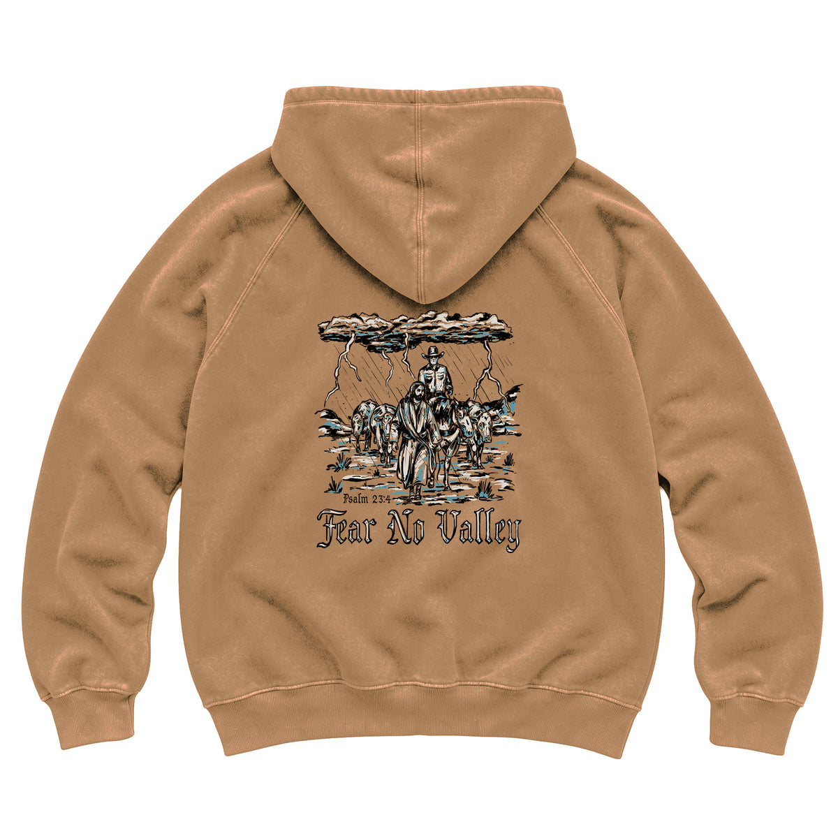Fear No Valley Hoodie / Vintage Camel / back on white