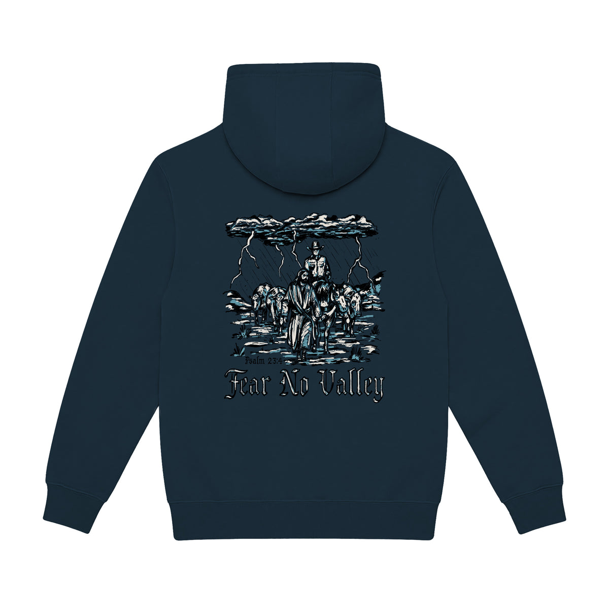 Fear No Valley Hoodie / Navy / back on white