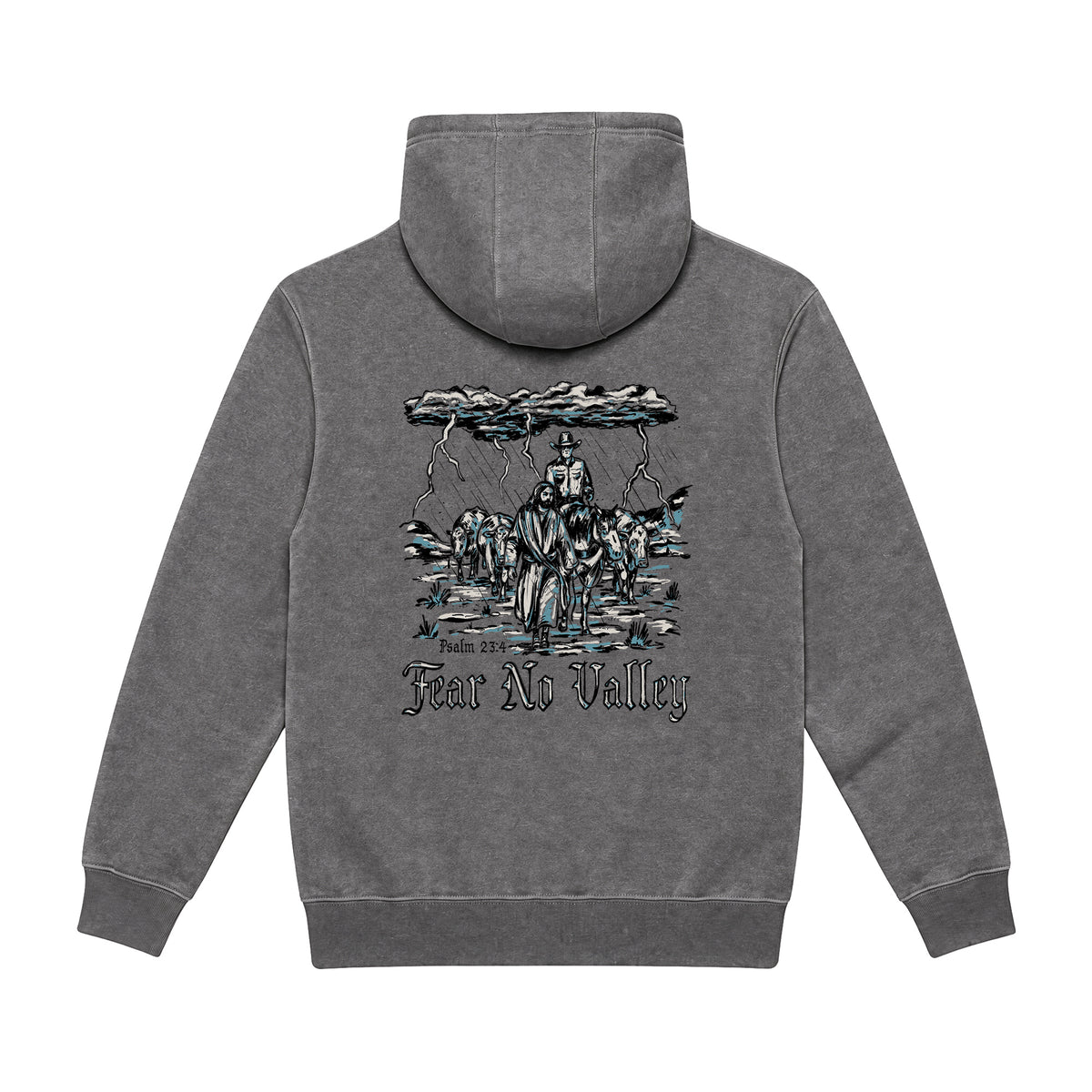 Fear No Valley Hoodie / Charcoal Heather / back on white
