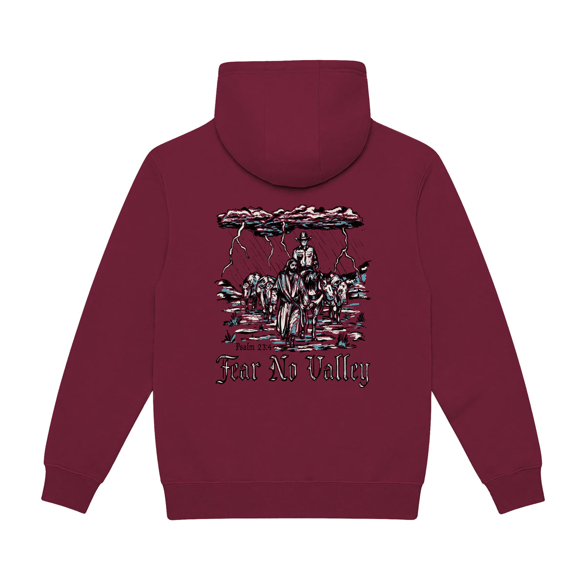 Fear No Valley Hoodie / Burgundy / back on white
