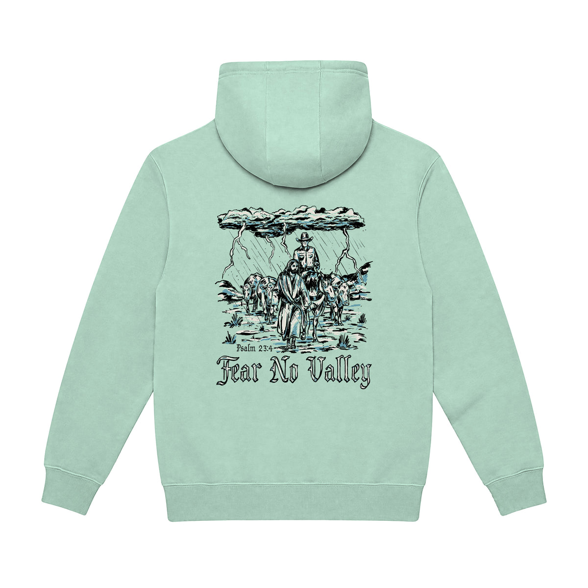 Fear No Valley Hoodie / Seafoam / back on white