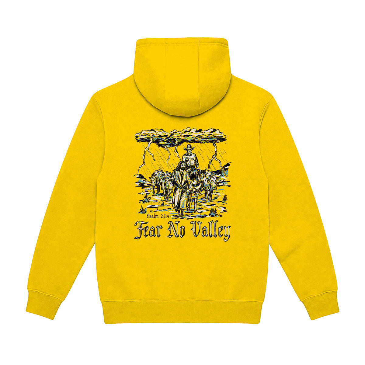 Fear No Valley Hoodie / Lemon / back on white