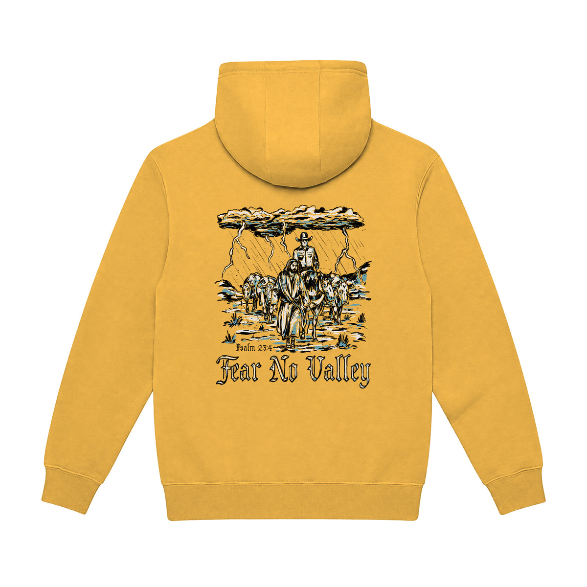 Fear No Valley Hoodie / Mustard / back on white