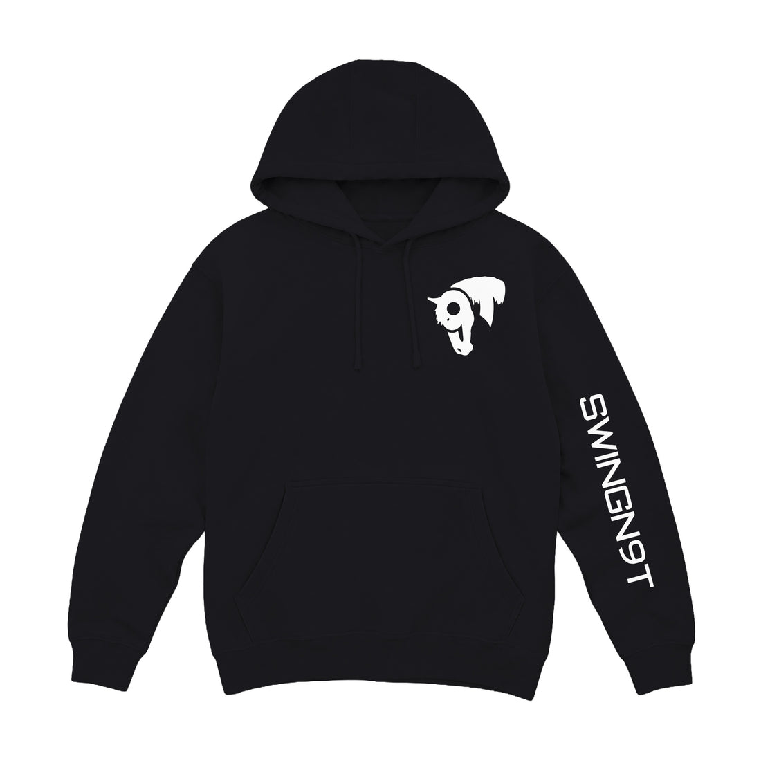 Fear No Valley Hoodie — Black — back view on white