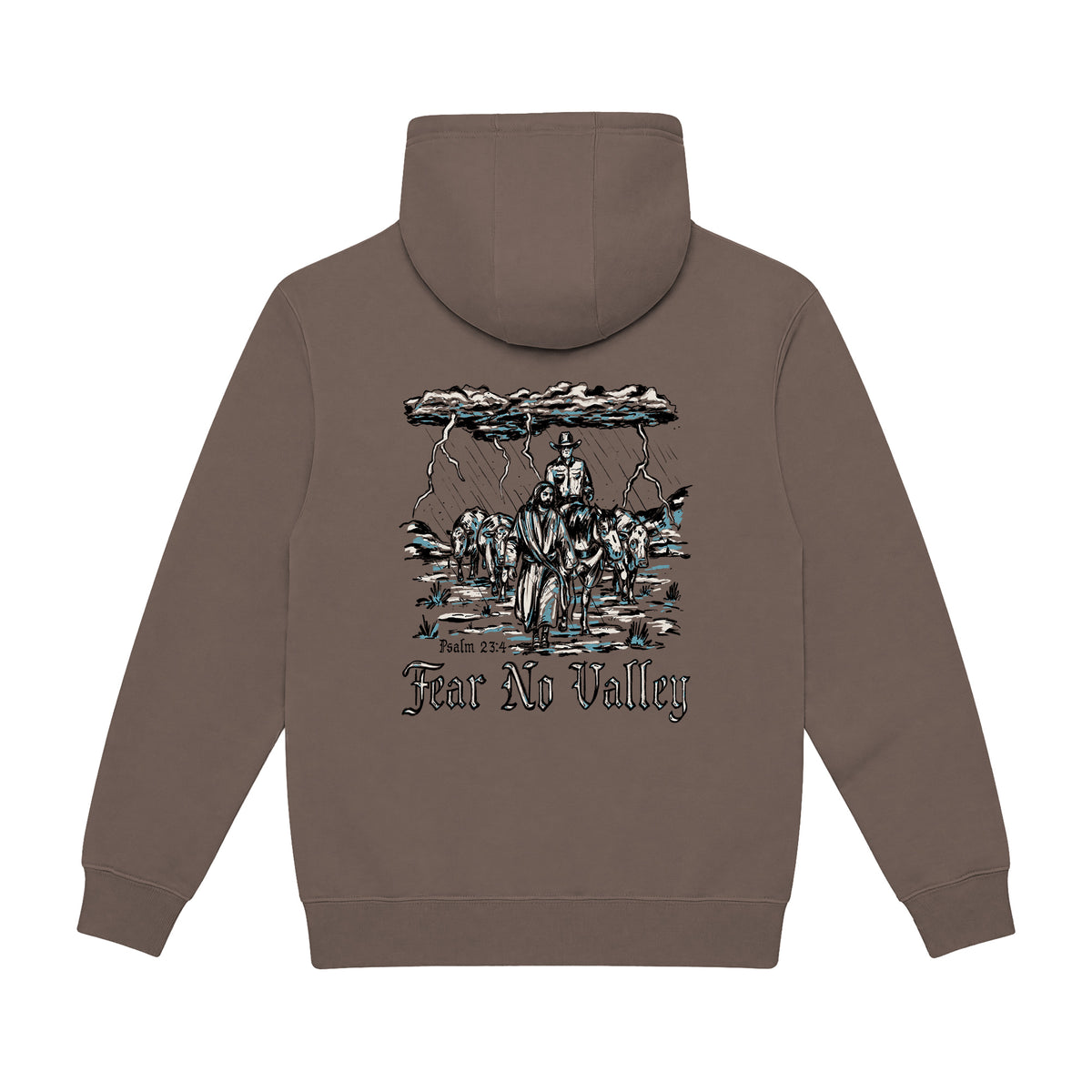 Fear No Valley Hoodie / Coffee / back on white
