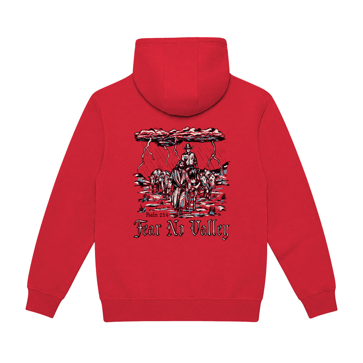Fear No Valley Hoodie / Red / back on white