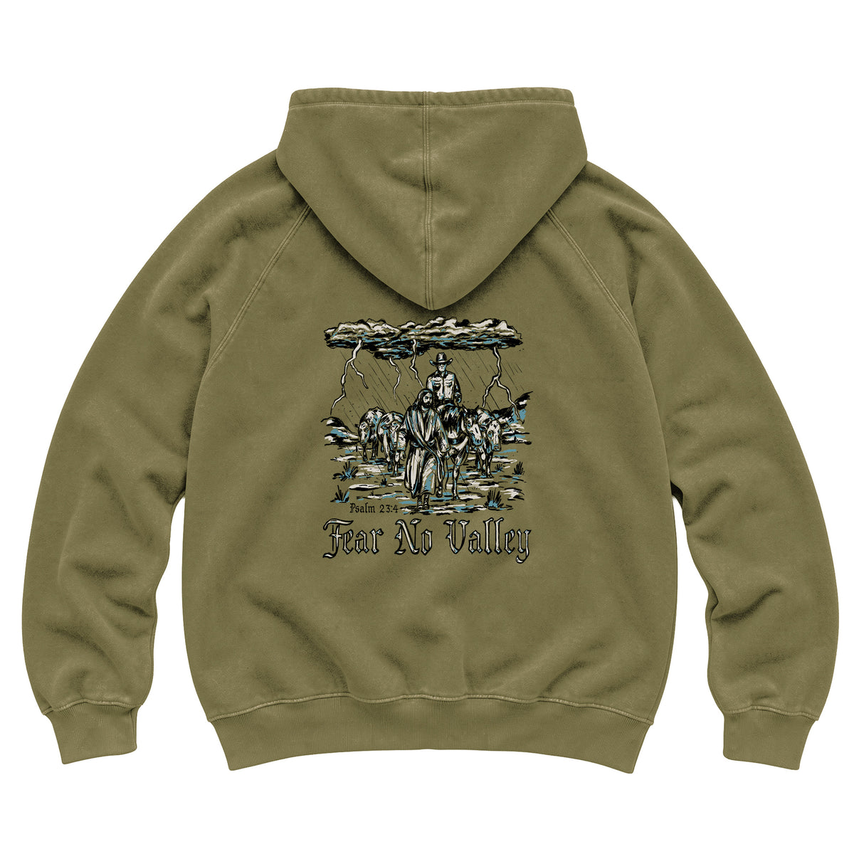 Fear No Valley Hoodie / Vintage Olive / back on white