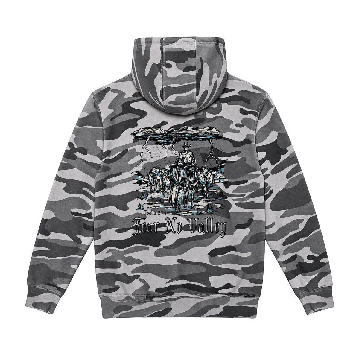 Fear No Valley Hoodie / Slate Camo / back on white