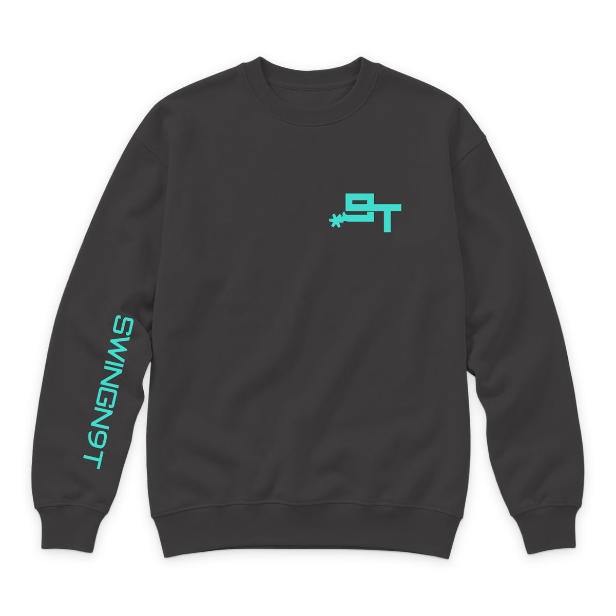 SwingN9T Crewneck — Smoke — front view on white