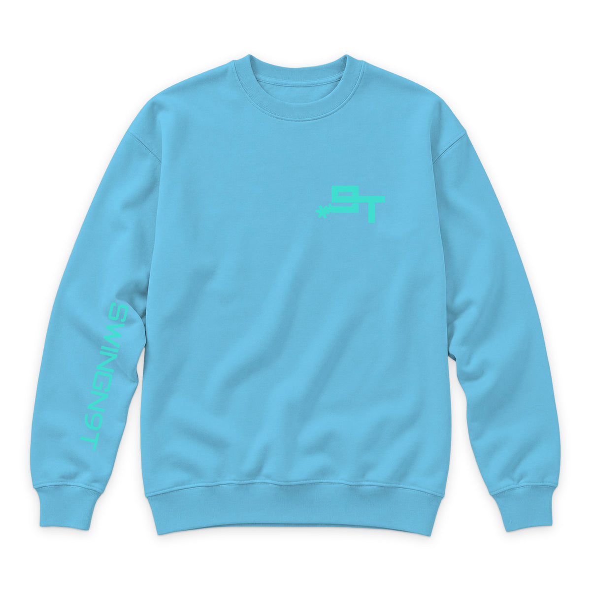 SwingN9T Crewneck — Ocean Blue — front view on white