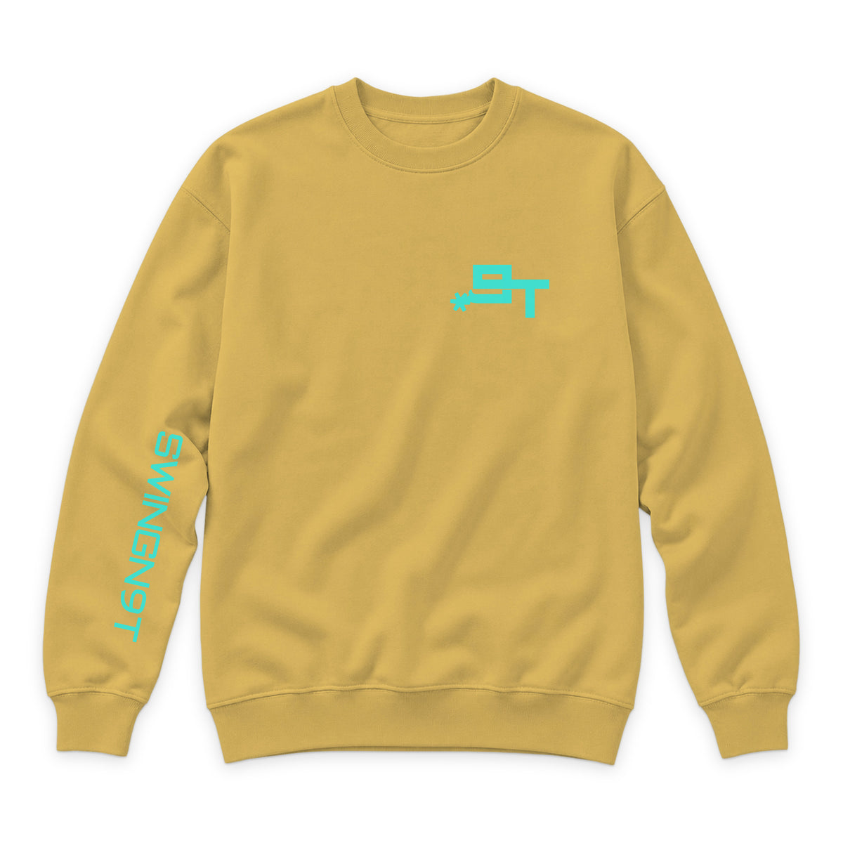 SwingN9T Crewneck — Antique Gold — front view on white