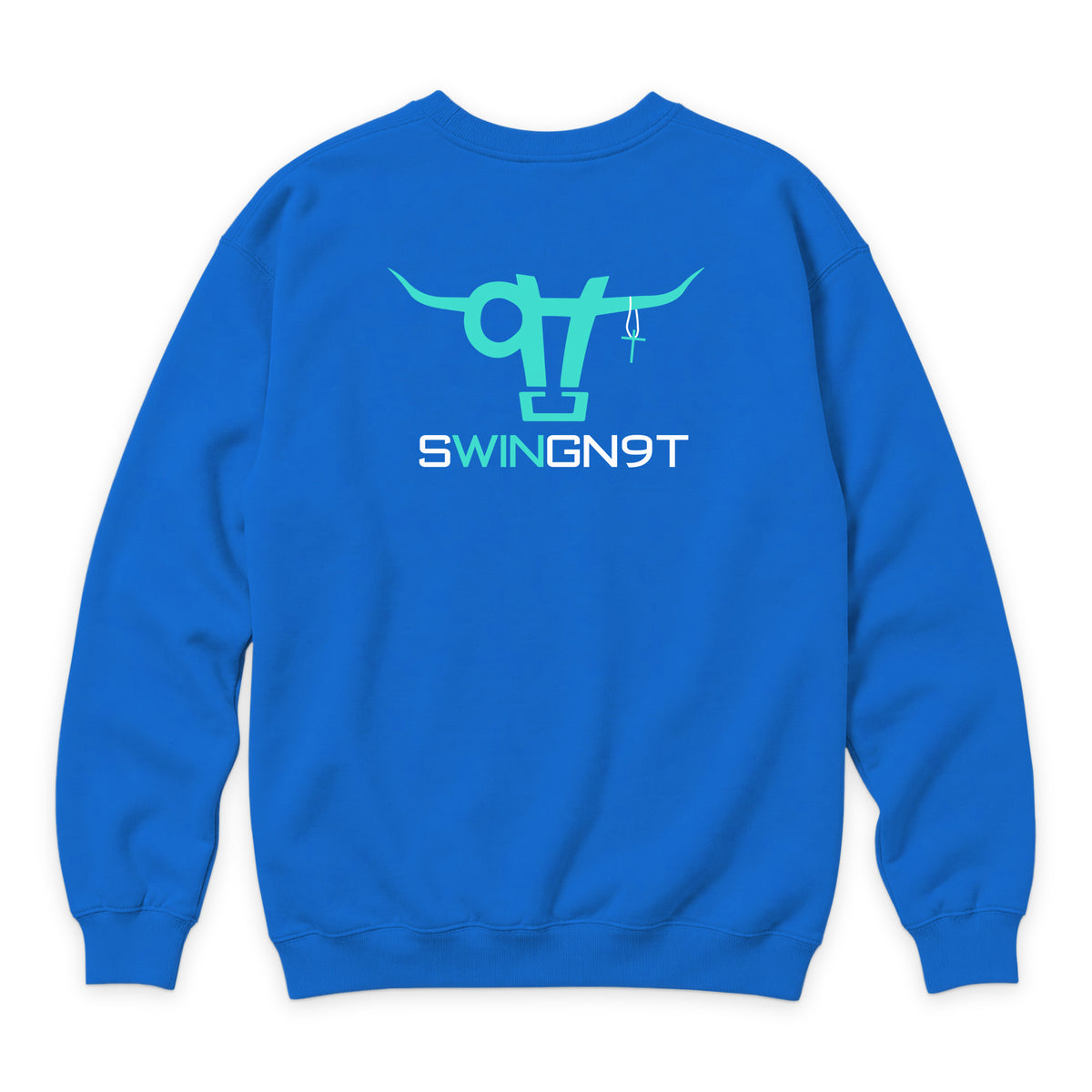 SwingN9T Crewneck — True Royal — back view on white