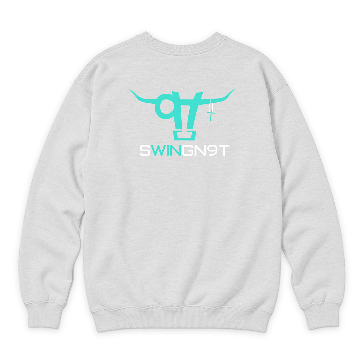 SwingN9T Crewneck — Oatmeal Heather — back view on white