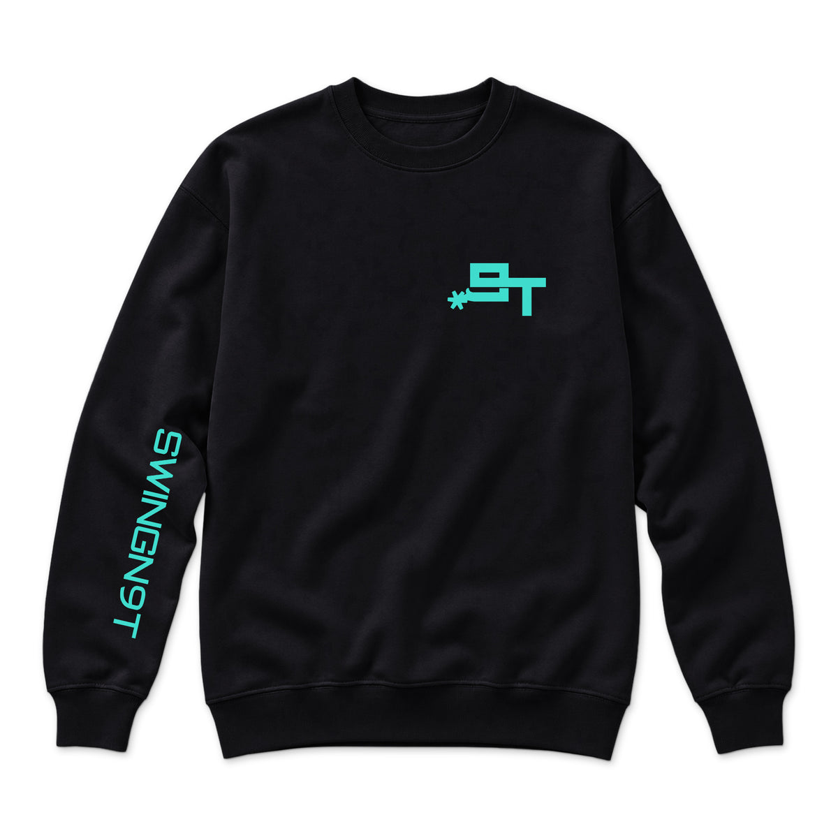SwingN9T Crewneck — Black — front view on white