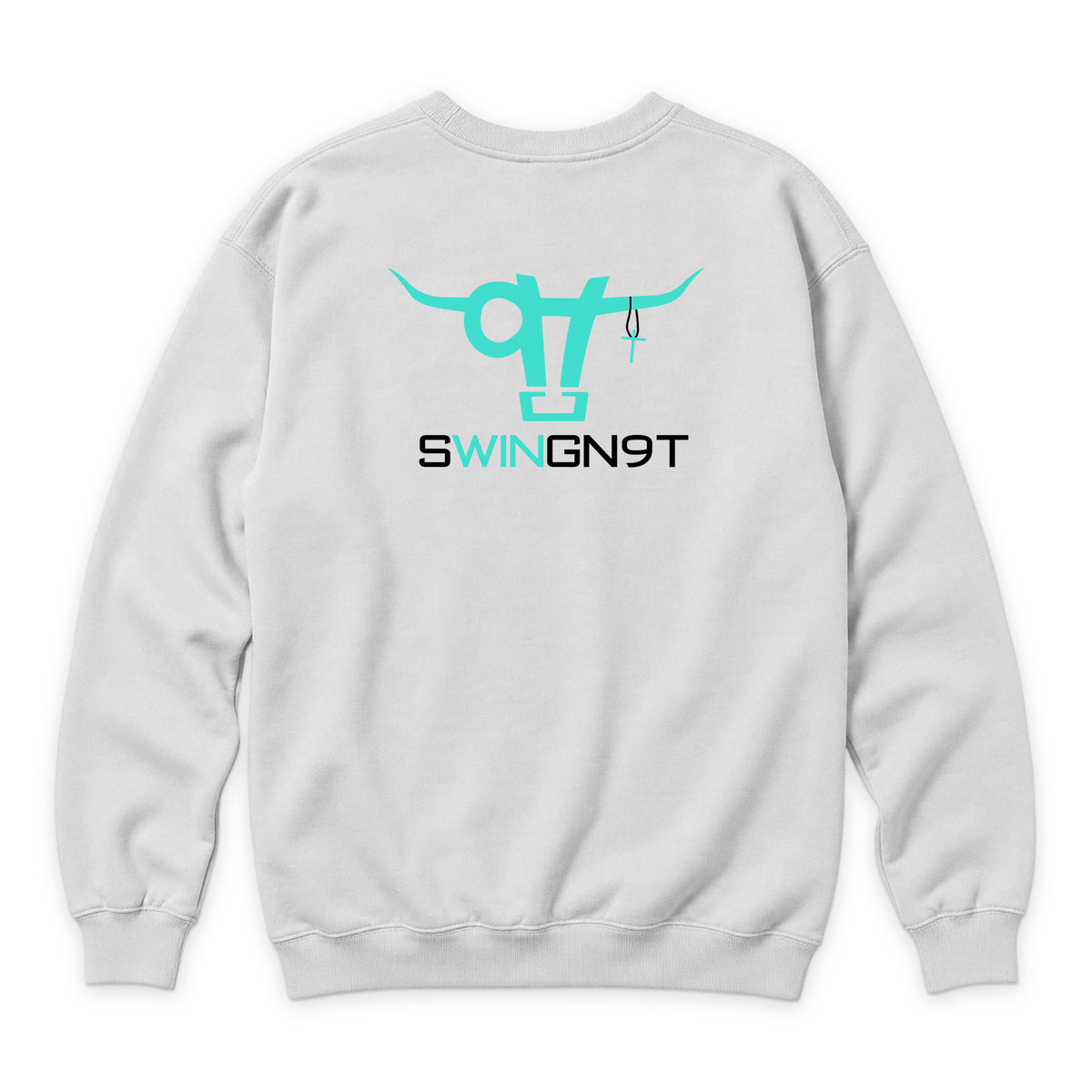 SwingN9T Crewneck — White — back view on white