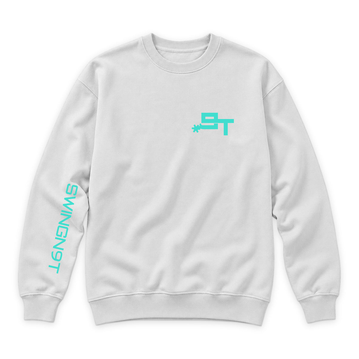 SwingN9T Crewneck — White — front view on white