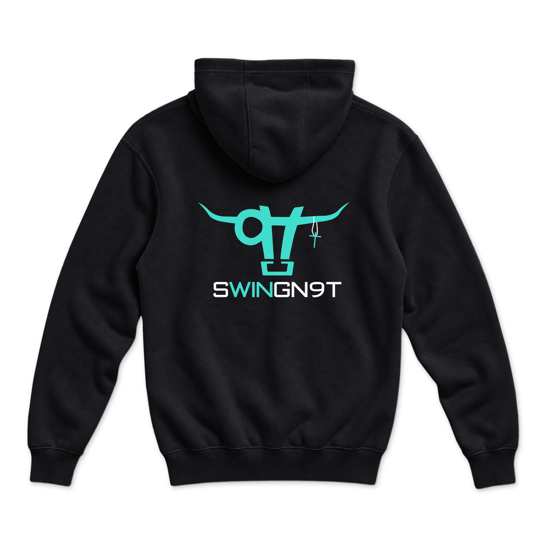 SwingN9T Hoodie — Black — back view on white