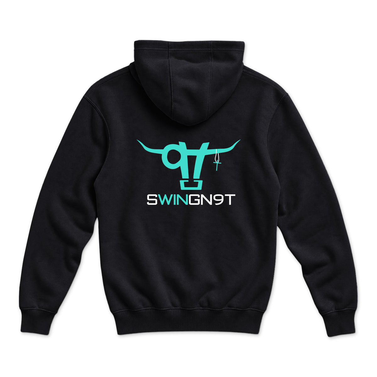 SwingN9T Hoodie — Black — back view on white